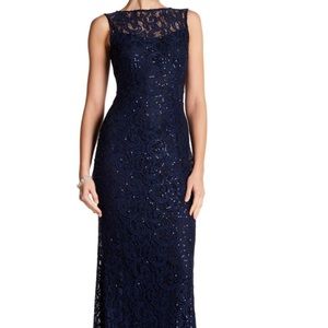 Marina Gown Full Length Navy Sequin Overlay lined